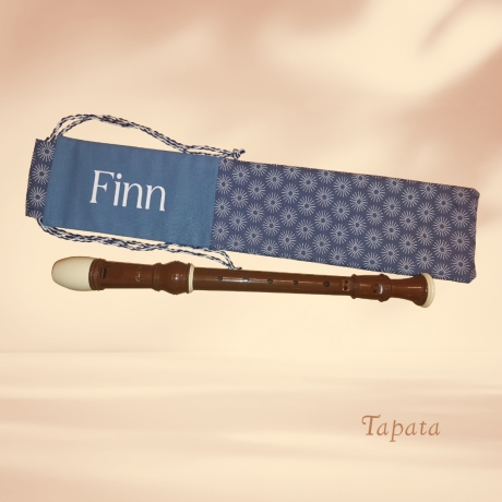 Flötentasche mit Namen, Flötenbeutel - Blau Retrokreise