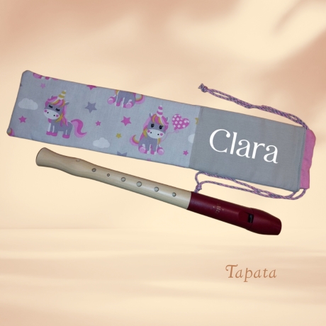 Flötentasche mit Namen, Flötenbeutel - Partyeinhorn