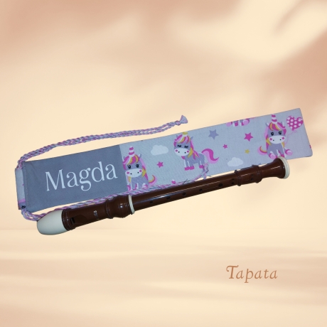 Flötentasche mit Namen, Flötenbeutel - Partyeinhorn