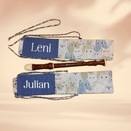 Flötentasche mit Namen, Flötenbeutel - Katzen