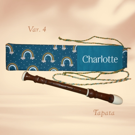 Flötentasche mit Namen, Flötenbeutel - Regenbogen grün 