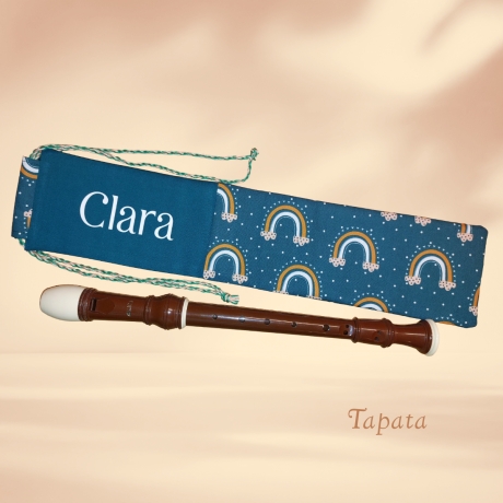 Flötentasche mit Namen, Flötenbeutel - Regenbogen grün 