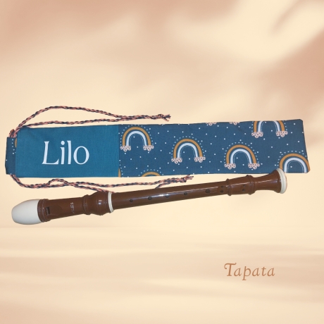 Flötentasche mit Namen, Flötenbeutel - Regenbogen grün 