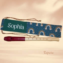 Flötentasche mit Namen, Flötenbeutel - Regenbogen grün 