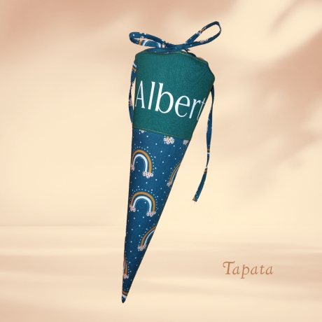 Kleine Schultüte mit Namen, Vorschultüte - Regenbogen grün