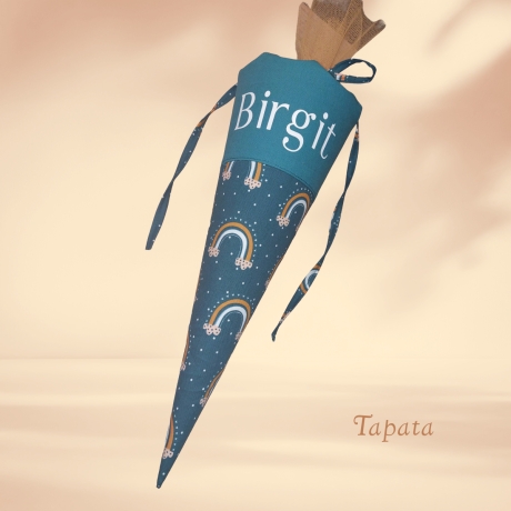 Kleine Schultüte mit Namen, Vorschultüte - Regenbogen grün