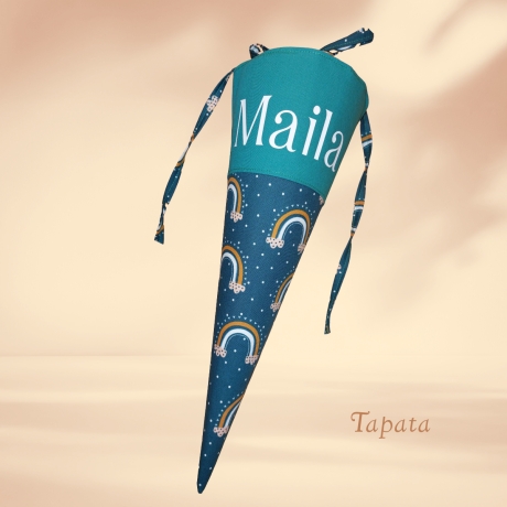 Kleine Schultüte mit Namen, Vorschultüte - Regenbogen grün