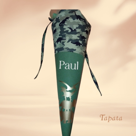 Kleine Schultüte, Vorschultüte, Zuckertüte - Dinos gestapelt grün