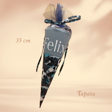 Kleine Schultüte mit Namen, Vorschultüte - Fußball grau