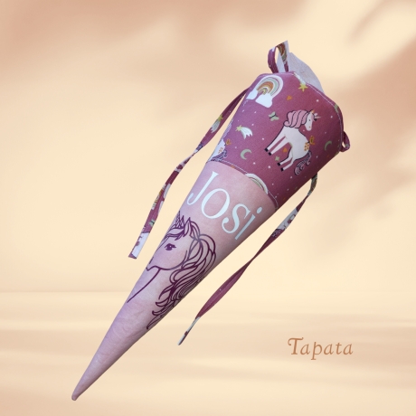 Kleine Schultüte mit Namen, Vorschultüte - Einhorn rosa