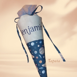 Mini Schultüte mit Namen, Vorschultüte, Zuckertüte - Weltall