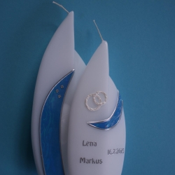 5020 Hochzeitskerze Doppelflamme in hellem blau