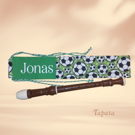 Flötentasche mit Namen, Flötenbeutel - Fußball grün