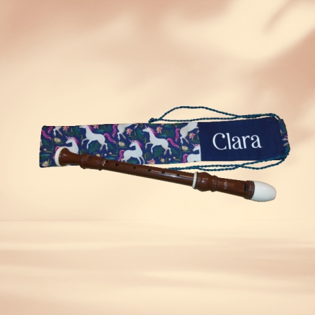 Flötentasche mit Namen, Flötenbeutel - Einhörner