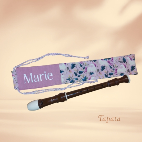 Flötentasche mit Namen, Flötenbeutel - Einhörner rosa
