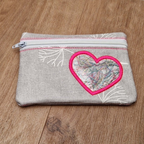 5x Stickdatei RTF Herz ITH Tasche mit Reißverschluss & Fenster