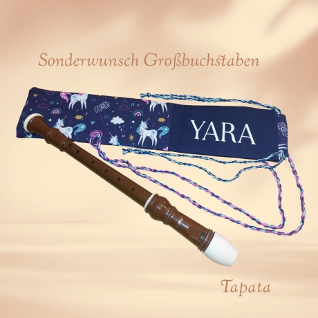 Flötentasche mit Namen, Flötenbeutel - Einhörner blau