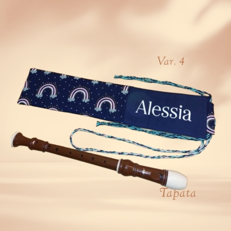 Flötentasche mit Namen, Flötenbeutel - Regenbogen blau