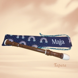 Flötentasche mit Namen, Flötenbeutel - Regenbogen blau