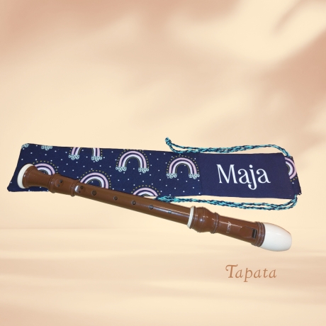 Flötentasche mit Namen, Flötenbeutel - Regenbogen blau