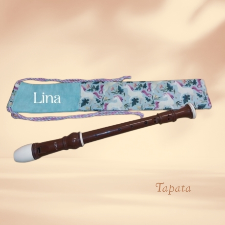 Flötentasche mit Namen, Flötenbeutel - Einhörner aqua