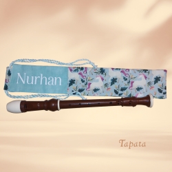 Flötentasche mit Namen, Flötenbeutel - Einhörner aqua