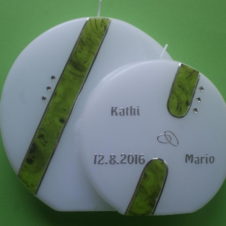 5034 Hochzeitskerze mit grünen Streifen