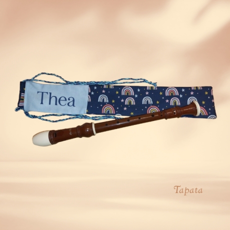 Flötentasche mit Namen, Flötenbeutel - Regenbogen blau