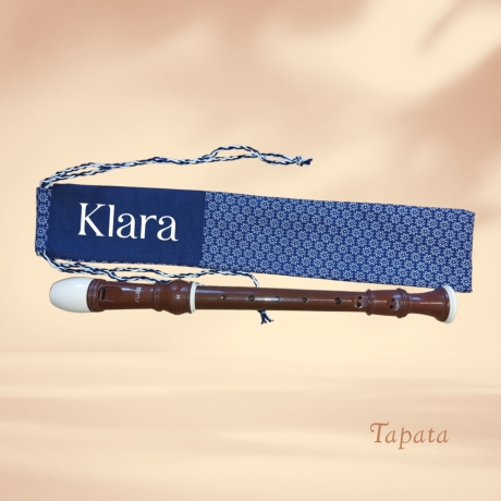 Flötentasche mit Namen, Flötenbeutel - Blau Blümchen