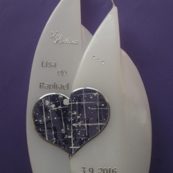 5038 Hochzeitskerze Doppelflamme lila Herz