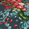 Stoff Viskose Jersey Blumen Borden dunkelgrün petrol rot bunt