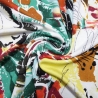 Stoff Viskose Jersey Blumen Abstrakt ecrú grün braun gelb rot