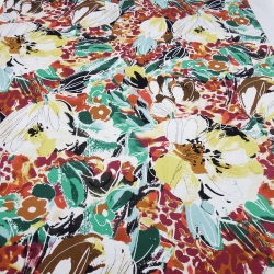 Stoff Viskose Jersey Blumen Abstrakt ecrú grün braun gelb rot