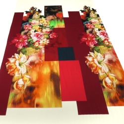 Stoff Jersey Stoffpanel 95 cm Blumen Ranken vanille rot grün