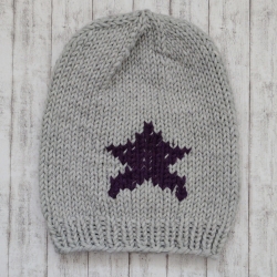 Beanie Star Gr. 50-54 grau/aubergine