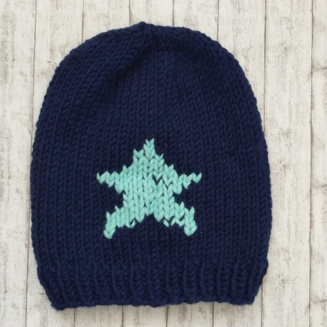 Beanie Star Gr. 50-54 dunkelblau/mint