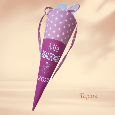 Schultüte Übertritt 5. Klasse - Altrosa Sterne personalisierbar