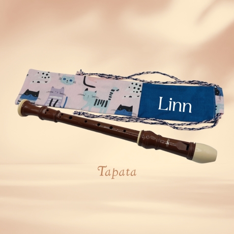 Flötentasche mit Namen, Flötenbeutel - Katzen rosa