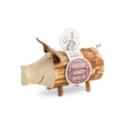 Sparschwein/Spardose, klein, ohne Rinde – handgefertigt aus Holz