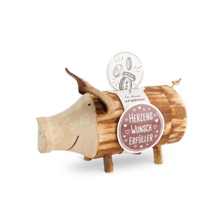 Sparschwein/Spardose, klein, ohne Rinde – handgefertigt aus Holz
