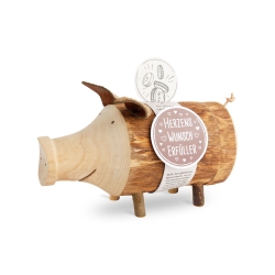Sparschwein/Spardose, mittel, ohne Rinde – handgefertigt aus Holz