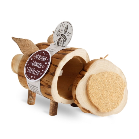 Sparschwein/Spardose, groß, ohne Rinde – handgefertigt aus Holz