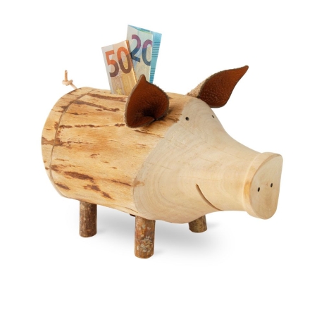 Sparschwein/Spardose, groß, ohne Rinde – handgefertigt aus Holz