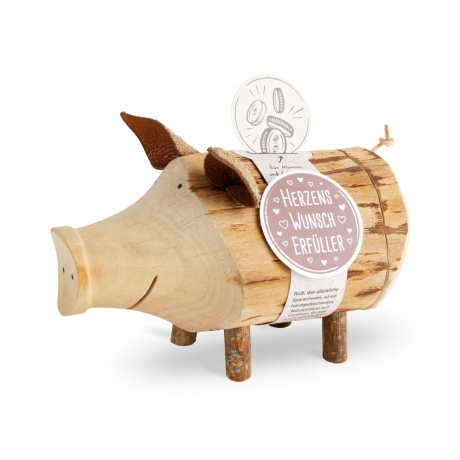 Sparschwein/Spardose, groß, ohne Rinde – handgefertigt aus Holz