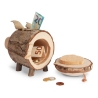 Sparschwein/Spardose, groß, mit Rinde – handgefertigt aus Holz