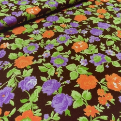 Stoff Viskose Jersey Blumen Rosen Design braun grün orange lila