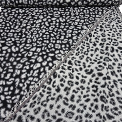 Stoff Jacquard Leoparden Doubleface schwarz ecrú Jackenstoff