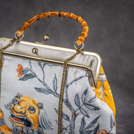 Handgemachte Tasche – Orange/Grau mit exotischem Naturmotiv