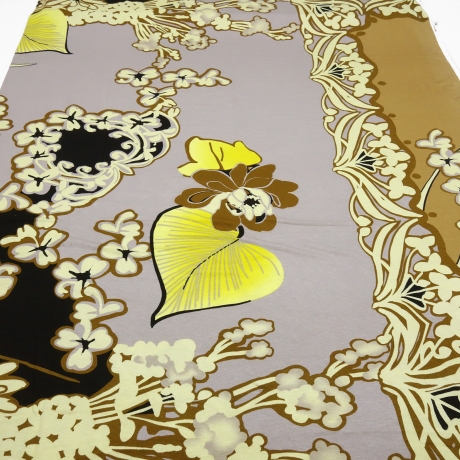 Stoff Viskose Jersey Blumen Ranken braun beige taupé gelb bunt