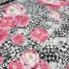 Stoff Viskose Jersey Blumen Rosen rosa grau weiß schwarz gelb
